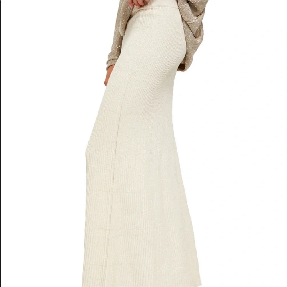Free People Shine Bright Maxi Sweater Skirt Cream Size Small Stretch Elegant